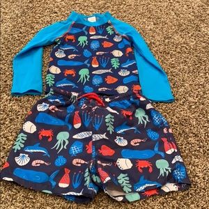Baby Boden swim shorts and rash guard